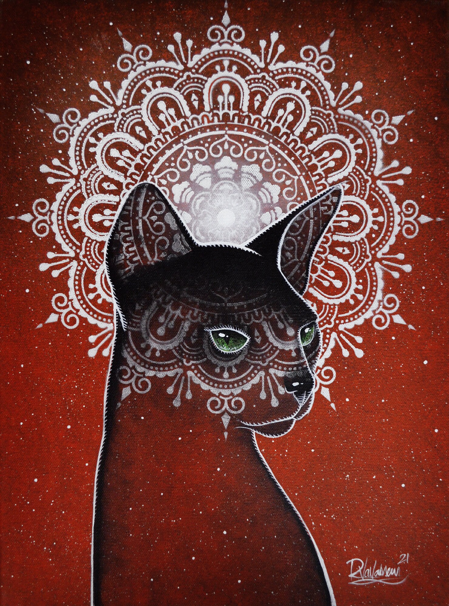 ラファエルのスフィンクス猫のオーラ - オリジナル絵画 - ユニークな猫