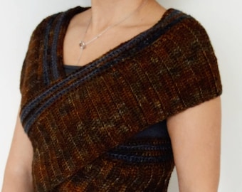 Crochet Pattern - Oxide Crossed Shrug/Ombre Vest/ Ribbed Wrap/ V Neck Sleeveless Top