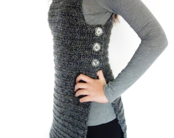 Crochet Pattern - Buttoned Vest/Side Close Shrug/ Ribbed Buttoned Sweater/ Sleeveless Cardigan