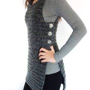 Crochet Pattern - Buttoned Vest/Side Close Shrug/ Ribbed Buttoned Sweater/ Sleeveless Cardigan