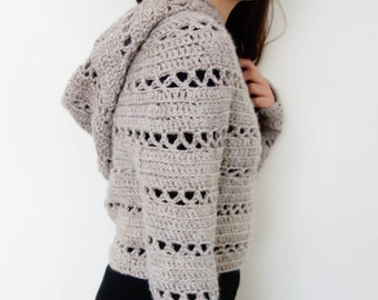 Crochet Pattern - Hooded Cropped Sweater/ Chunky Knit Jumper