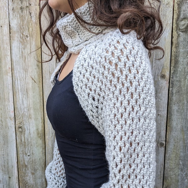 Crochet PATTERN - Just Sleeves Sweater / Boho Turtle Neck Knit Shrug / Over-Bust Short Sweater/No Body Jumper / Mock Pullover