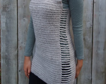 Crochet Pattern - Ripped Sides Tunic/Ribbed Long Shrug/ Turtle Neck Pullover/ Sleeveless Long Sweater