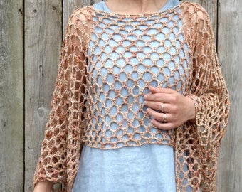 Crochet Pattern - Lelant Top/ Rustic Shoulders Coverup/See-through Boho Shrug/Mykonos Shrug Inspired/ Cropped Poncho