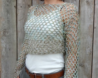 Crochet Pattern - Mermaid Cropped Sweater/ Chunky Knit Jumper/Easy Handmade Top/Laced Top