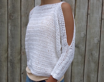 Crochet Pattern - Lily of the Valley Sweater/ Open Shoulders Cropped Jumper/Easy Handmade Top/ Oversized Pullover
