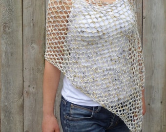 Crochet Pattern - Mermaid Poncho, Laced Shoulders Cover-up, Asymmetrical Shoulders Warmer