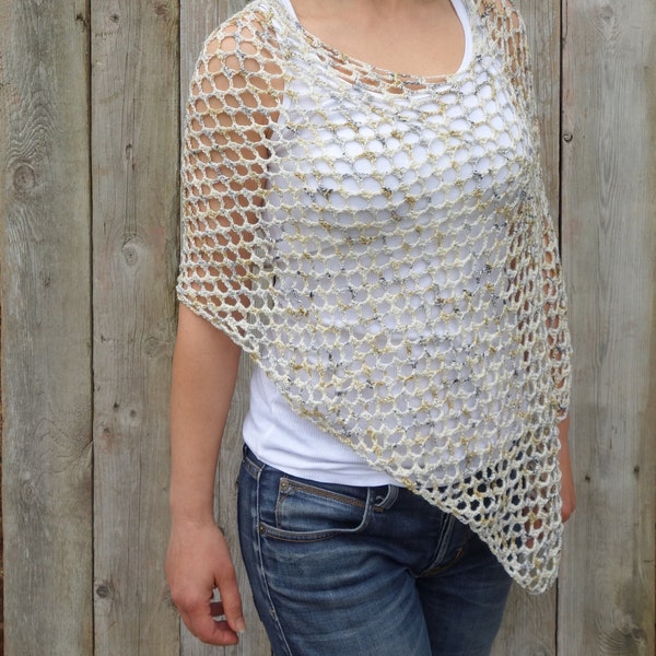 Crochet Pattern - Mermaid Poncho, Laced Shoulders Cover-up, Asymmetrical Shoulders Warmer