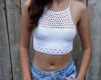 Crochet PATTERN- Lilly of the Valley Bralette, Boho Summer Crop Top, Open Back Tie Back Tee