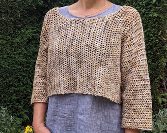 Crochet PATTERN- Straws Crop Top/ Rustic Shoulders Coverup/ Boho Shrug/ Cropped Summer Sweater/ Malabrigo Susurro