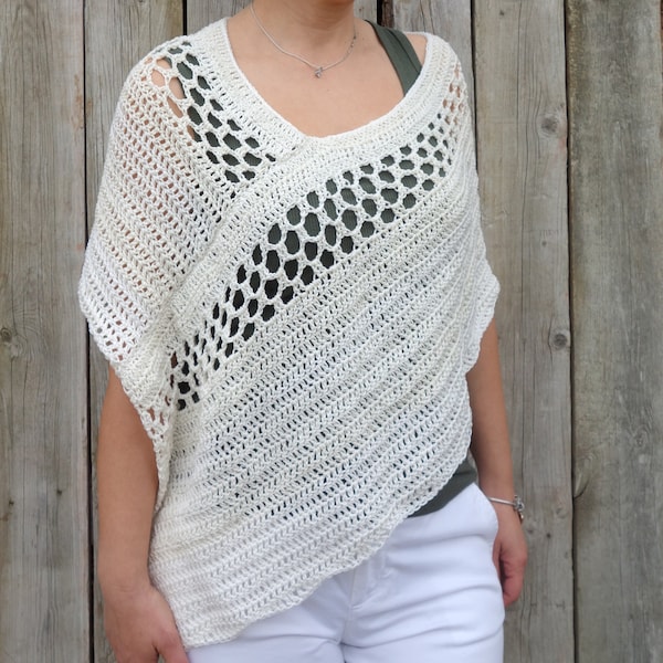 Crochet PATTERN- Wavy Poncho, Laced Shoulders Cover-up, Asymmetrical Shoulders Warmer