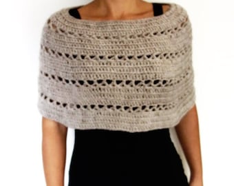 Crochet Pattern - Oatmeal Capelet/ Chunky Knit Shoulders Warmer/ Handmade Shoulders Coverup