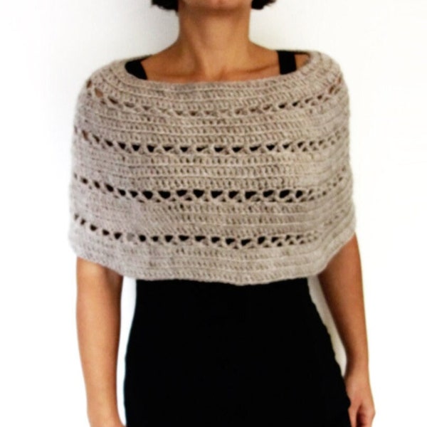 Crochet Pattern - Oatmeal Capelet/ Chunky Knit Shoulders Warmer/ Handmade Shoulders Coverup