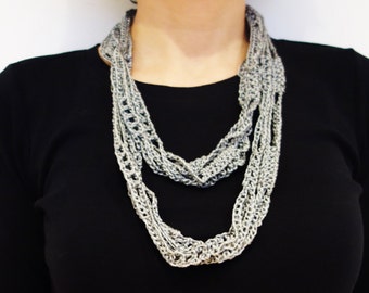 Crochet Pattern - Crochet Silk Skinny Infinity Scarf/ Handmade Chunky Necklace