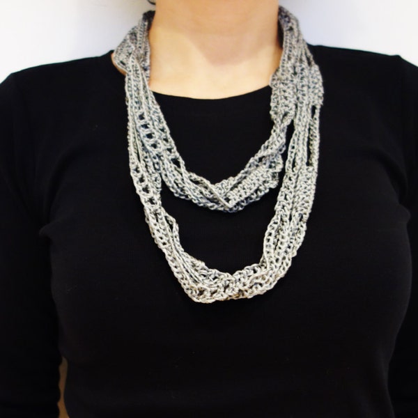 Crochet Pattern - Crochet Silk Skinny Infinity Scarf/ Handmade Chunky Necklace