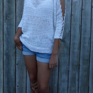 Crochet PATTERN Laced Up Sleeves Top/ Modern Rustic Coverup/Open Shoulder Jumper/Open Sleeves Pullover image 4