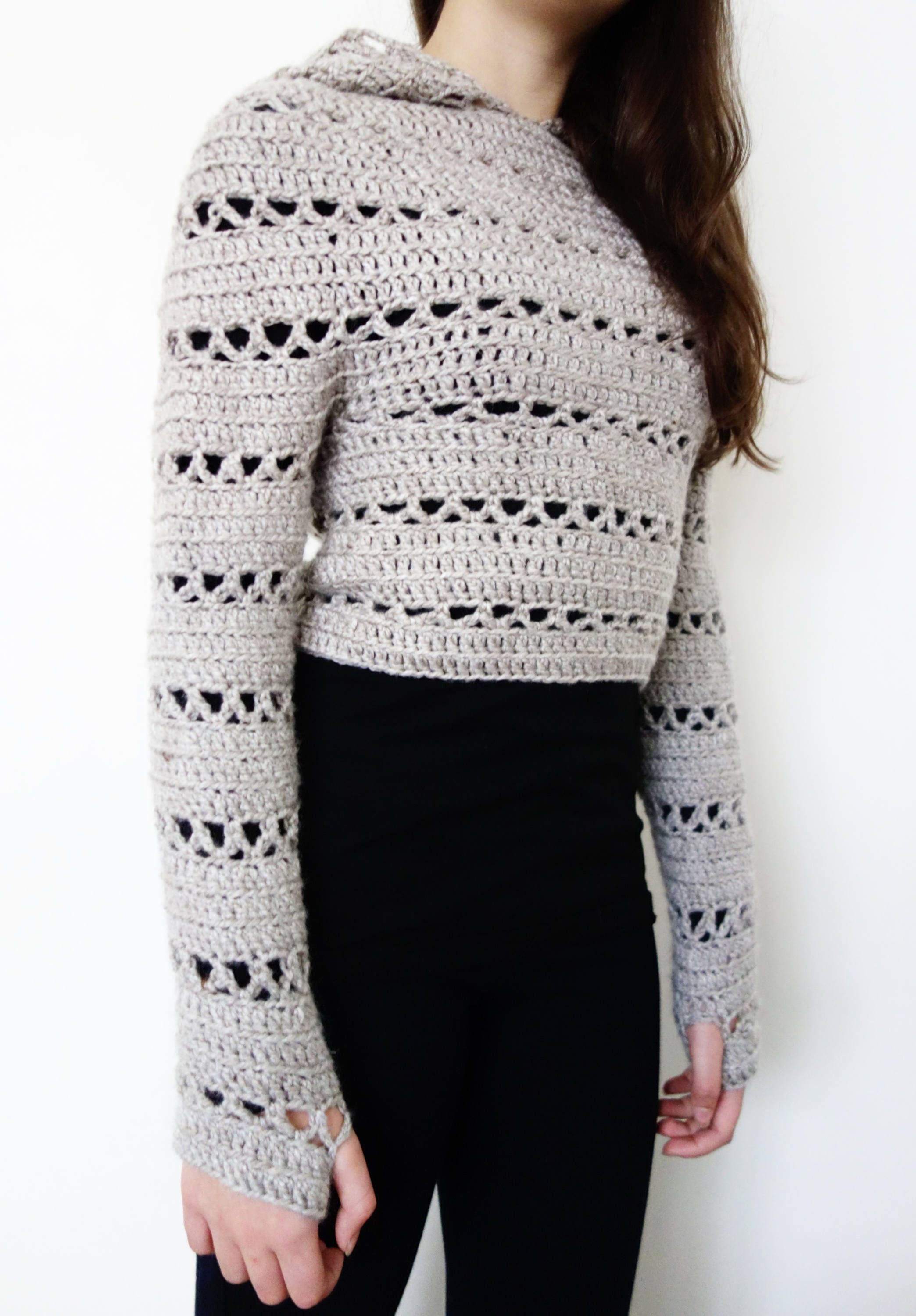 Crochet Pattern Hooded Cropped Sweater/ Chunky Knit - Etsy