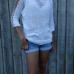 Crochet PATTERN Laced Up Sleeves Top/ Modern Rustic Coverup/Open Shoulder Jumper/Open Sleeves Pullover image 2