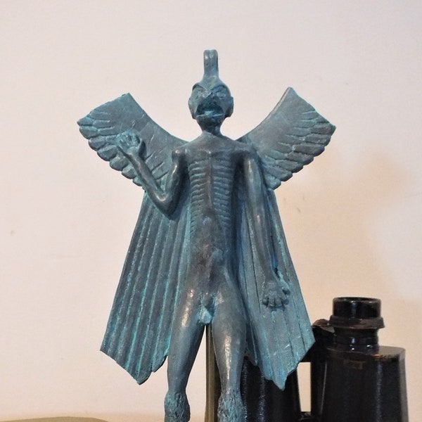 Pazuzu, Bronze finish, wooden base, Demon Sculpture, Historical Artefact, Sumerian, Mesopotamia, Occult, Demon