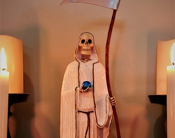13,5 inch, Santa Muerte, volksheilige, standbeeld, religieus idool, Mexico, dood, wit Deluxe