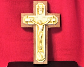 Crucifix, ivory finish, wooden back, ready to hang