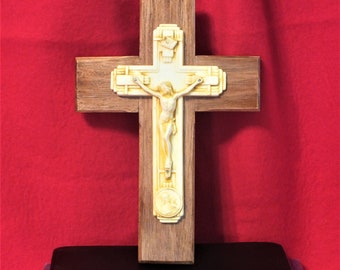 Crucifix, ivory finish, wooden back, ready to hang