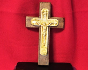 Crucifix, ivory finish, wooden back, ready to hang