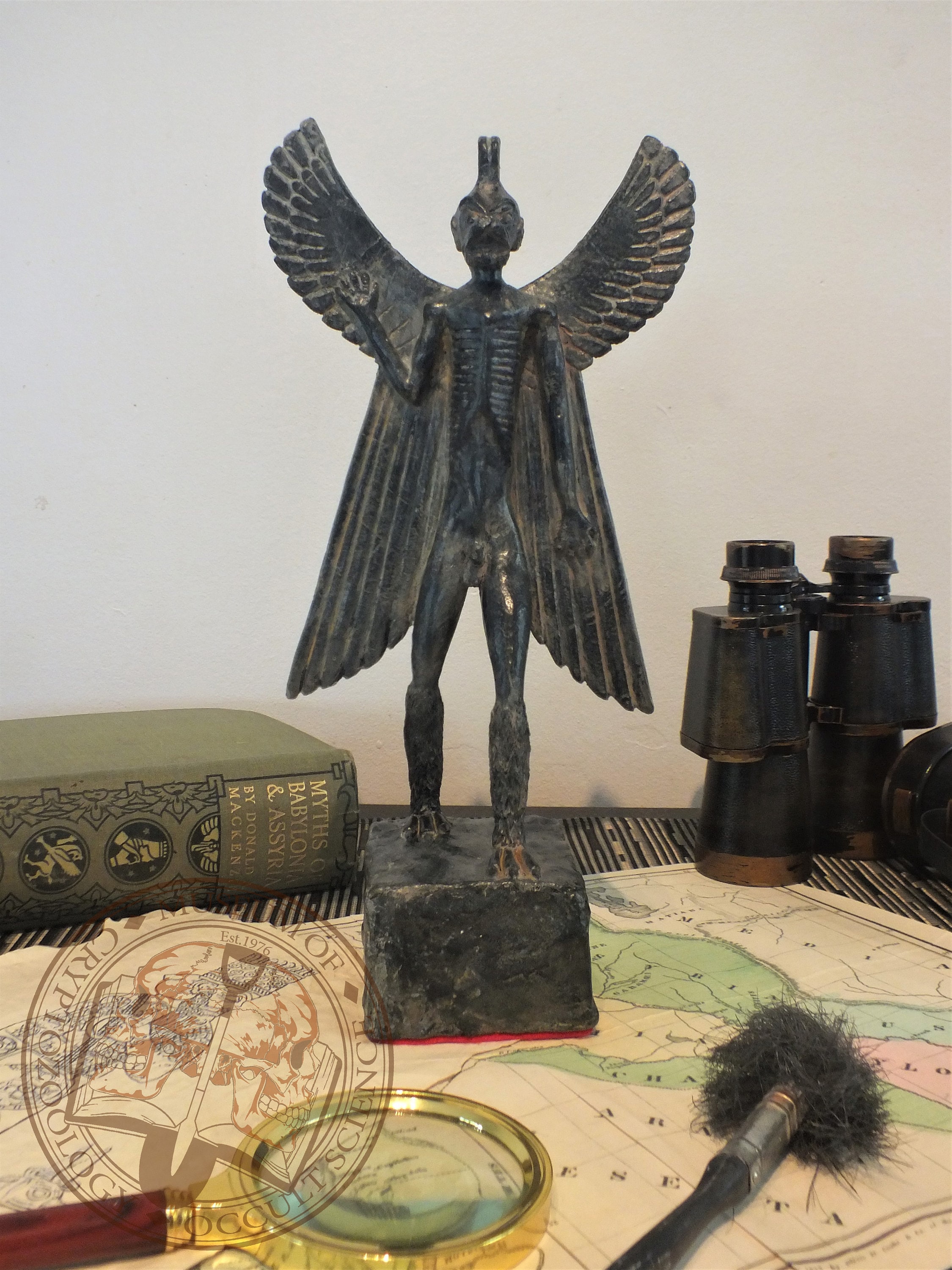 Pazuzu, Obsidian Finish, High Base, Demon Sculpture