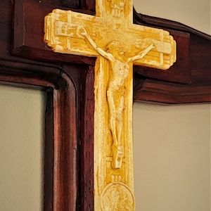 Crucifix, Houten Crucfix, ivoor effect afwerking, wandgemonteerd kruis, Gothic Crucifix, Groot Crucifix