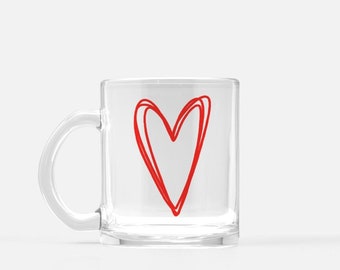 Valentinstag Herz klar Tasse Glas | Kaffee- und Teebecher | Moderne Liebe Tasse