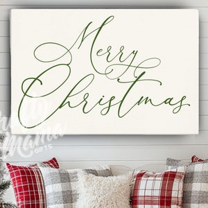 Merry Christmas Sign, Rustic Farmhouse Holiday Canvas, Christmas Wall Art, Vintage Holiday Decor, Large Merry Christmas Wall Hanging