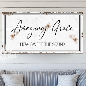 Amazing Grace Sign, How Sweet The Sound Sign, Living Room Scripture Wall Art, Farmhouse Wall Decor, Bible Verse Christian Canvas Sign Saying