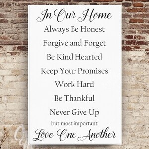 In Our Home Canvas Sign, Family Rules Decor, Inspirational Wall Art, House Rules Family Love Quote, Home Decor Family Gift, Love One Another