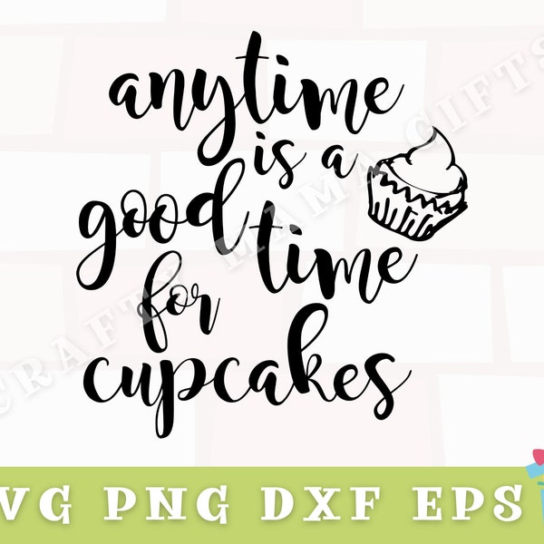Any Time Is A Good Time For Cupcakes Svg, Funny Cupcake Svg, Funny Cupcake Quote Svg, Funny Cupcake Png File, Funny Svg, Svg File for Cricut