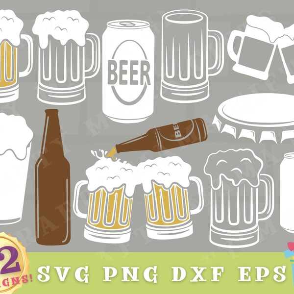 Beer Svg Bundle, Beer Bundle Svg, Beer Png Bundle, Beer Mug Svg, Beer Bottle Svg, Beer Can Svg, Beer Cut File, Svg File for Cricut, Beer Cap