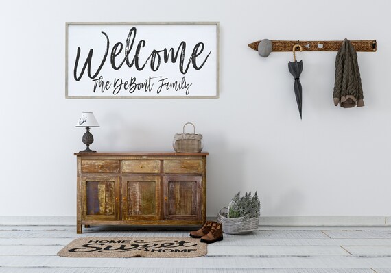 Welcome Family Name Sign Farmhouse Wall Decor Living Room Etsy