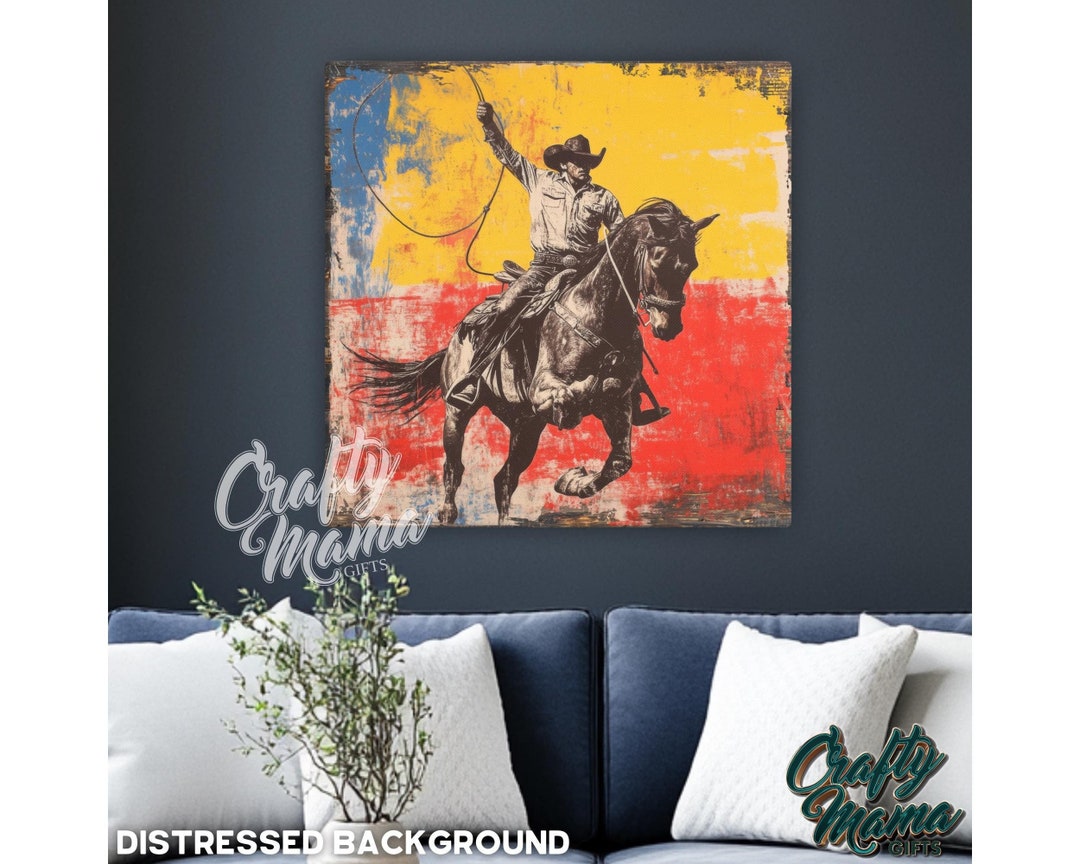 Cowboy Roping Canvas Sign, Western Rodeo Wall Art, Action Shot ...