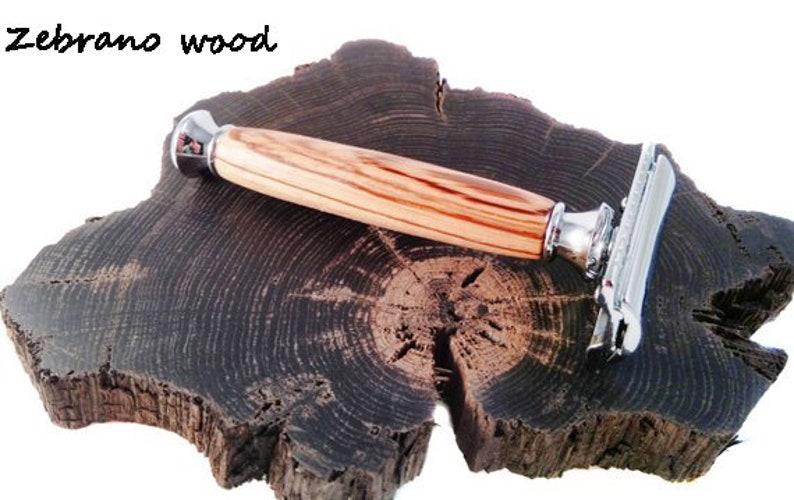 Handmade razor in Irish bog oak, 5th anniversary gift for him. Zebrano