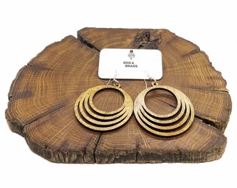 Wood circle earrings with slits and sterling silver ear wires