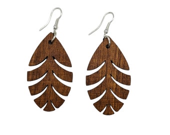 wooden leaf earrings with sterling silver