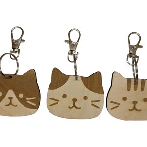 cat face wooden keyrings