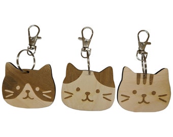 porte-clés en bois tête de chat