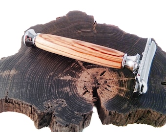Personalized men's wood razor in Zebrano wood.