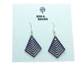 Handpainted wooden fanned geometric earrings.