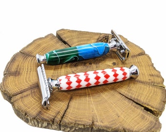 Unique acrylic safety razors. A perfect shaving gift for him.