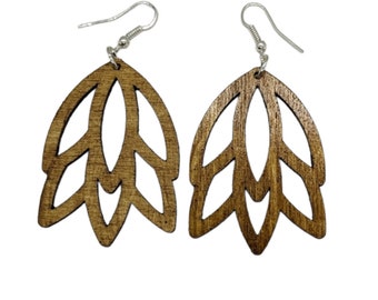 Geometric bell flower wooden earrings