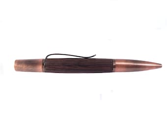 7th anniversary gift for him or her. Personalized Irish bog oak copper wooden pen.