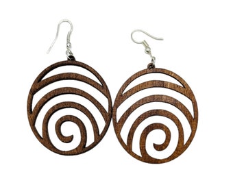 Geometric swirl wooden earrings