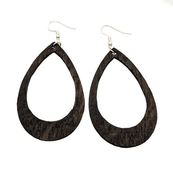 Large hoop earrings in Irish bog oak and sterling silver.