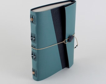 Guest book for wedding in teal blue leather - Travel journal - guest book for exhibition - soft notebook for drawings, poems, stories ...